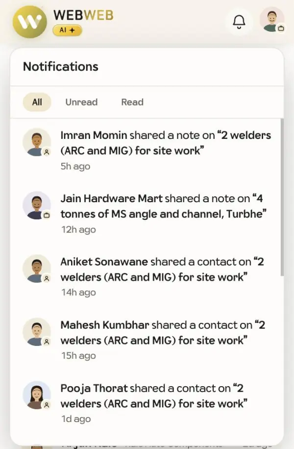 The bell shows responses to your asks and other alerts.