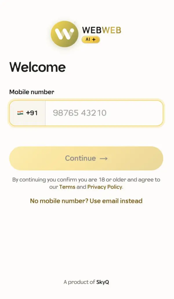 Log in with your mobile number.